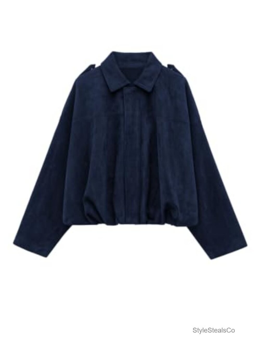 Faux Suede Cropped Bomber Jacket - Oversized Motorcycle Style, Zipper Closure